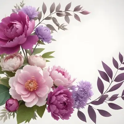 Digital Painting A Bouquet Of Vibrant Pink And Purple Flowers Including Large Peonies Surrounded By Lush Green Leaves And Delicate Floral Accents The Background Is A Soft Neutral Tone Allowing The Colorful Fl 40 25e4