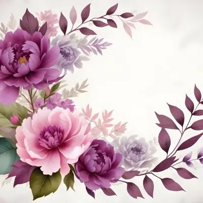 Digital Painting A Bouquet Of Vibrant Pink And Purple Flowers Including Large Peonies Surrounded By Lush Green Leaves And Delicate Floral Accents The Background Is A Soft Neutral Tone Allowing The Colorful Fl 69 1ef2