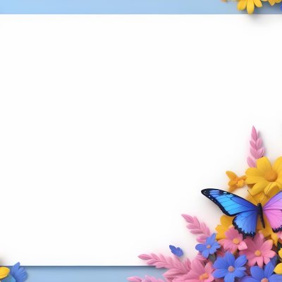 Digital Painting A Colorful Border Featuring A Cheerful Blue Butterfly With Pink And Purple Wings On The Right Side The Background Consists Of Pastel Colored Flowers In Shades Of Pink Blue And Yellow Creating A Play 28 Ac01