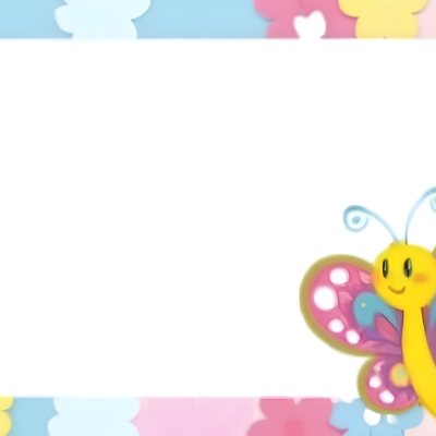 Digital Painting A Colorful Border Featuring A Cheerful Blue Butterfly With Pink And Purple Wings On The Right Side The Background Consists Of Pastel Colored Flowers In Shades Of Pink Blue And Yellow Creating A Play 50 Ba04