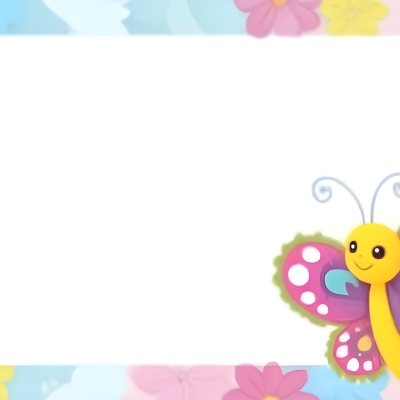 Digital Painting A Colorful Border Featuring A Cheerful Blue Butterfly With Pink And Purple Wings On The Right Side The Background Consists Of Pastel Colored Flowers In Shades Of Pink Blue And Yellow Creating A Play 51 Cdf5