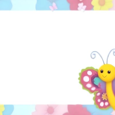 Digital Painting A Colorful Border Featuring A Cheerful Blue Butterfly With Pink And Purple Wings On The Right Side The Background Consists Of Pastel Colored Flowers In Shades Of Pink Blue And Yellow Creating A Play 53 31ba