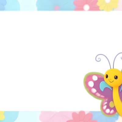 Digital Painting A Colorful Border Featuring A Cheerful Blue Butterfly With Pink And Purple Wings On The Right Side The Background Consists Of Pastel Colored Flowers In Shades Of Pink Blue And Yellow Creating A Play 59 2964