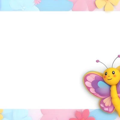 Digital Painting A Colorful Border Featuring A Cheerful Blue Butterfly With Pink And Purple Wings On The Right Side The Background Consists Of Pastel Colored Flowers In Shades Of Pink Blue And Yellow Creating A Play 71 Ad1f