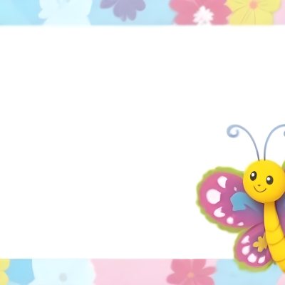 Digital Painting A Colorful Border Featuring A Cheerful Blue Butterfly With Pink And Purple Wings On The Right Side The Background Consists Of Pastel Colored Flowers In Shades Of Pink Blue And Yellow Creating A Play 73 2cb2