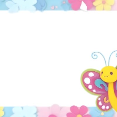 Digital Painting A Colorful Border Featuring A Cheerful Blue Butterfly With Pink And Purple Wings On The Right Side The Background Consists Of Pastel Colored Flowers In Shades Of Pink Blue And Yellow Creating A Play 74 C69e