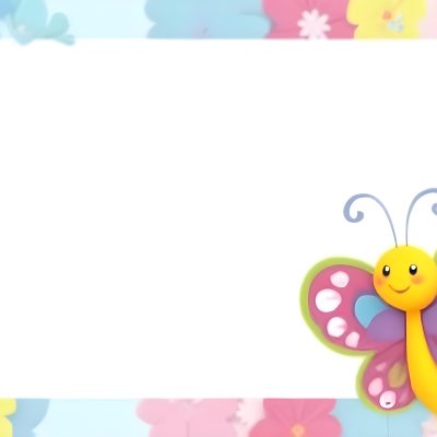 Digital Painting A Colorful Border Featuring A Cheerful Blue Butterfly With Pink And Purple Wings On The Right Side The Background Consists Of Pastel Colored Flowers In Shades Of Pink Blue And Yellow Creating A Play 76 F7c4