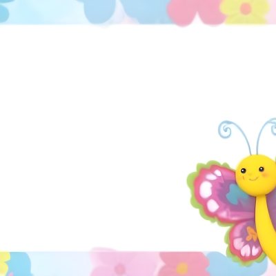 Digital Painting A Colorful Border Featuring A Cheerful Blue Butterfly With Pink And Purple Wings On The Right Side The Background Consists Of Pastel Colored Flowers In Shades Of Pink Blue And Yellow Creating A Play 80 Eb5f