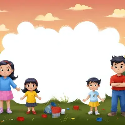 Digital Painting A Family Of Four Cartoon Characters Standing Together In A Grassy Area The Family Includes A Boy With Black Hair In A Yellow Top And Black Skirt A Young Girl With Red Hair In A Yellow Dress A Boy Wit 43 0a94