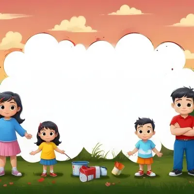 Digital Painting A Family Of Four Cartoon Characters Standing Together In A Grassy Area The Family Includes A Boy With Black Hair In A Yellow Top And Black Skirt A Young Girl With Red Hair In A Yellow Dress A Boy Wit 61 A3ff