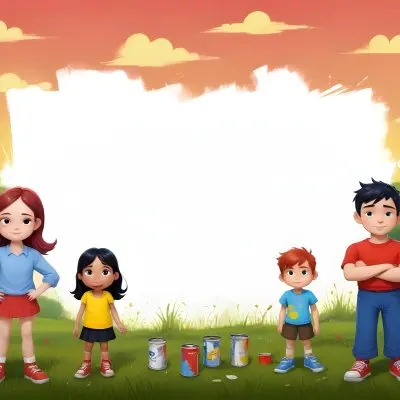 Digital Painting A Family Of Four Cartoon Characters Standing Together In A Grassy Area The Family Includes A Boy With Black Hair In A Yellow Top And Black Skirt A Young Girl With Red Hair In A Yellow Dress A Boy Wit 65 Bbc9