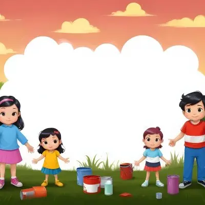 Digital Painting A Family Of Four Cartoon Characters Standing Together In A Grassy Area The Family Includes A Boy With Black Hair In A Yellow Top And Black Skirt A Young Girl With Red Hair In A Yellow Dress A Boy Wit 97 5a6e