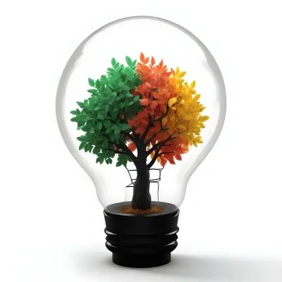 Digital Painting A Light Bulb With A Tree Inside The Tree Has Colorful Leaves And A White Trunk Black Background Bold And Slim Lines Brush Strokes 23 C68d