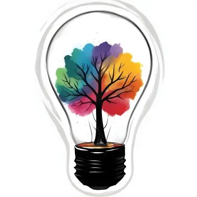 Digital Painting A Light Bulb With A Tree Inside The Tree Has Colorful Leaves And A White Trunk Black Background Bold And Slim Lines Brush Strokes 26 6951