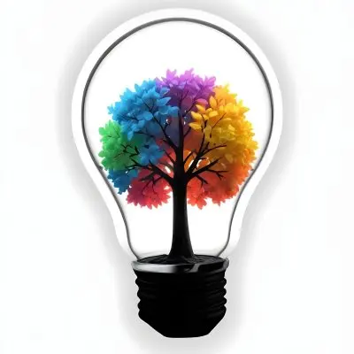 Digital Painting A Light Bulb With A Tree Inside The Tree Has Colorful Leaves And A White Trunk Black Background Bold And Slim Lines Brush Strokes 40 Cc0c
