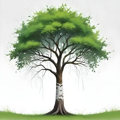 Digital Painting A Tree With A Trunk And Branches The Foliage Is The Shape Of The World Continents Green Grass At The Bottom White Background Bold And Slim Lines Brush Strokes 31 27c8