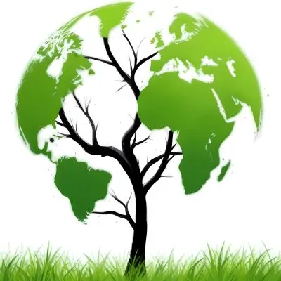 Digital Painting A Tree With A Trunk And Branches The Foliage Is The Shape Of The World Continents Green Grass At The Bottom White Background Bold And Slim Lines Brush Strokes 8 A43b
