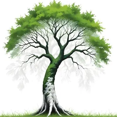 Digital Painting A Tree With A Trunk And Branches The Foliage Is The Shape Of The World Continents Green Grass At The Bottom White Background Bold And Slim Lines Brush Strokes 9 79c6