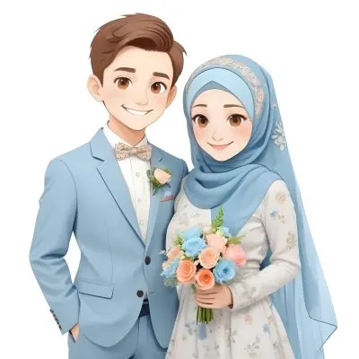 Digital Painting A Young Muslim Couple In Traditional Wedding