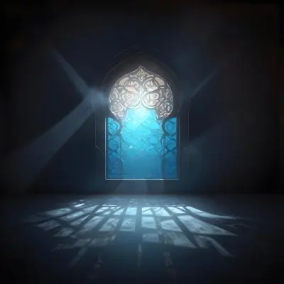 Digital Painting An Arabic Window With Geometric Patterns And Light Coming Through It Casting Shadows On The Floor In A Dark Room With Textured Walls Bold And Slim Lines Brush Strokes 24 Bccb