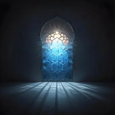 Digital Painting An Arabic Window With Geometric Patterns And Light Coming Through It Casting Shadows On The Floor In A Dark Room With Textured Walls Bold And Slim Lines Brush Strokes 33 0629