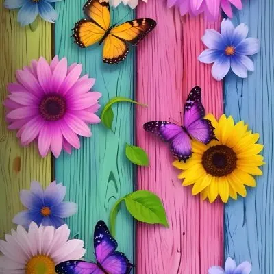 Digital Painting Butterflies And Flowers