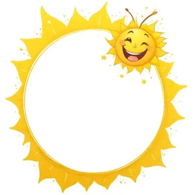 Digital Painting Cartoon Sun With A Happy Face And A Butterfly Yellow Frame With Sun Spikes Yellow Background With Some Glitters Bold And Slim Lines Brush Strokes 23 A36f