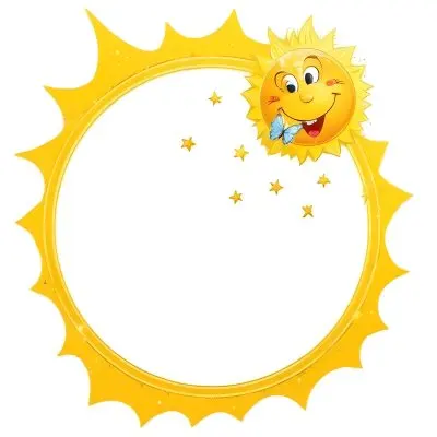 Digital Painting Cartoon Sun With A Happy Face And A Butterfly Yellow Frame With Sun Spikes Yellow Background With Some Glitters Bold And Slim Lines Brush Strokes 25 Cd33