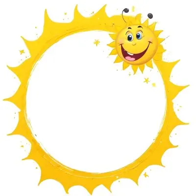 Digital Painting Cartoon Sun With A Happy Face And A Butterfly Yellow Frame With Sun Spikes Yellow Background With Some Glitters Bold And Slim Lines Brush Strokes 4 11d4