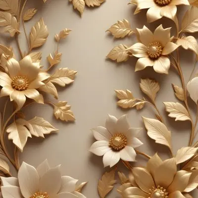 Digital Painting Elegant Floral Background With Large Golden Flowers And Leaves On A Light Beige Background Bold And Slim Lines Brush Strokes 12 95ab