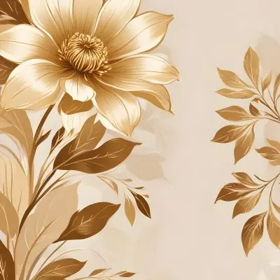 Digital Painting Elegant Floral Background With Large Golden Flowers And Leaves On A Light Beige Background Bold And Slim Lines Brush Strokes 46 C8c5