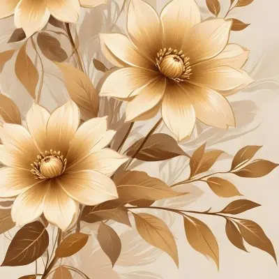 Digital Painting Elegant Floral Background With Large Golden Flowers And Leaves On A Light Beige Background Bold And Slim Lines Brush Strokes 55 D850