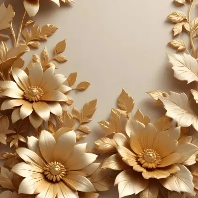 Digital Painting Elegant Floral Background With Large Golden Flowers And Leaves On A Light Beige Background Bold And Slim Lines Brush Strokes 79 4deb