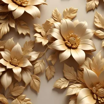 Digital Painting Elegant Floral Background With Large Golden Flowers And Leaves On A Light Beige Background Bold And Slim Lines Brush Strokes 82 7f92