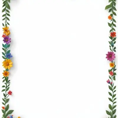 Digital Painting Floral Frame With Colorful Flowers And Green Leaves On A White Background Bold And Slim Lines Brush Strokes 17 85c0