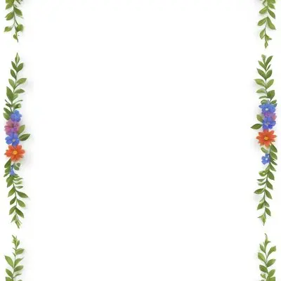 Digital Painting Floral Frame With Colorful Flowers And Green Leaves On A White Background Bold And Slim Lines Brush Strokes 21 E7c4