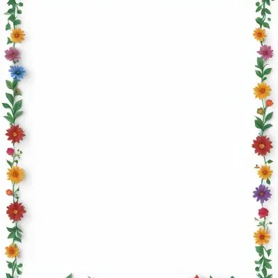 Digital Painting Floral Frame With Colorful Flowers And Green Leaves On A White Background Bold And Slim Lines Brush Strokes 33 28c9