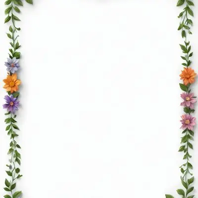 Digital Painting Floral Frame With Colorful Flowers And Green Leaves On A White Background Bold And Slim Lines Brush Strokes 35 4af9