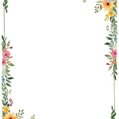 Digital Painting Floral Frame With Colorful Flowers And Green Leaves On A White Background Bold And Slim Lines Brush Strokes 47 F69b
