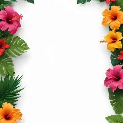 Digital Painting Frame Of Hibiscus Flowers Pineapple And Tropical