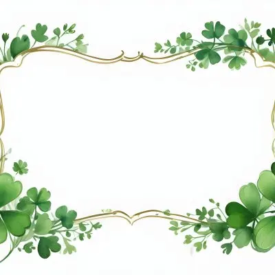 Digital Painting Green Floral Frame With Clover And Ribbon On A White Background Perfect For Invitations Greeting Cards Or Festive Designs Bold And Slim Lines Brush Strokes 26 E744