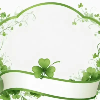 Digital Painting Green Floral Frame With Clover And Ribbon On A White Background Perfect For Invitations Greeting Cards Or Festive Designs Bold And Slim Lines Brush Strokes 34 0529