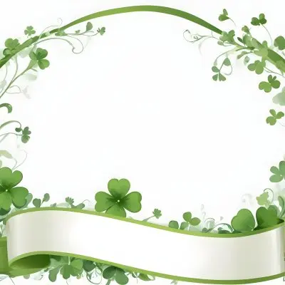 Digital Painting Green Floral Frame With Clover And Ribbon On A White Background Perfect For Invitations Greeting Cards Or Festive Designs Bold And Slim Lines Brush Strokes 9 0a1a