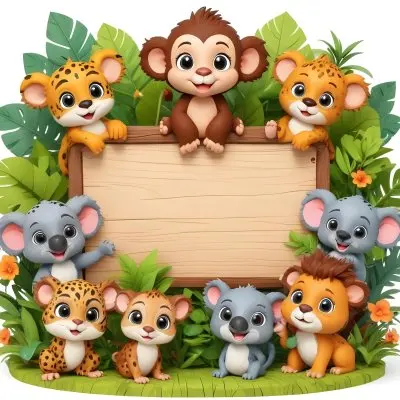 Digital Painting Monkey Three Koalas Three Leopards A Lion