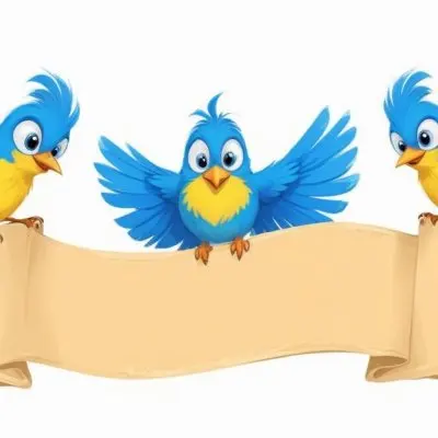 Digital Painting Three Cartoon Birds With Blue Feathers And Yellow Accents One In The Center With A Blue Body And Yellow Belly Perched On A Scroll Like Banner The Background Is Plain And Light Colored Bold And Sl 12 898e