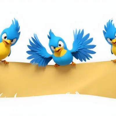 Digital Painting Three Cartoon Birds With Blue Feathers And Yellow Accents One In The Center With A Blue Body And Yellow Belly Perched On A Scroll Like Banner The Background Is Plain And Light Colored Bold And Sl 4 B1bc