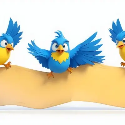 Digital Painting Three Cartoon Birds With Blue Feathers And Yellow Accents One In The Center With A Blue Body And Yellow Belly Perched On A Scroll Like Banner The Background Is Plain And Light Colored Bold And Sl 5 Efc7