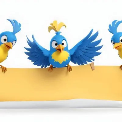 Digital Painting Three Cartoon Birds With Blue Feathers And Yellow Accents One In The Center With A Blue Body And Yellow Belly Perched On A Scroll Like Banner The Background Is Plain And Light Colored Bold And Sl 8 3287