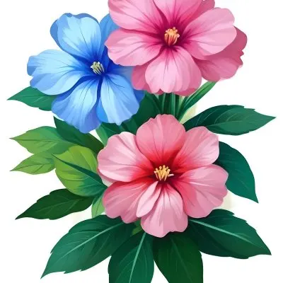 Digital Painting Three Flowers One White And Two Green