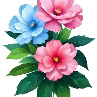 Digital Painting Three Flowers One White And Two Green With Green Leaves Isolated On A White Background Vibrant Colors Detailed Petals Soft Lighting Botanical Illustration Bold And Slim Lines Brush Strokes 46 83e4